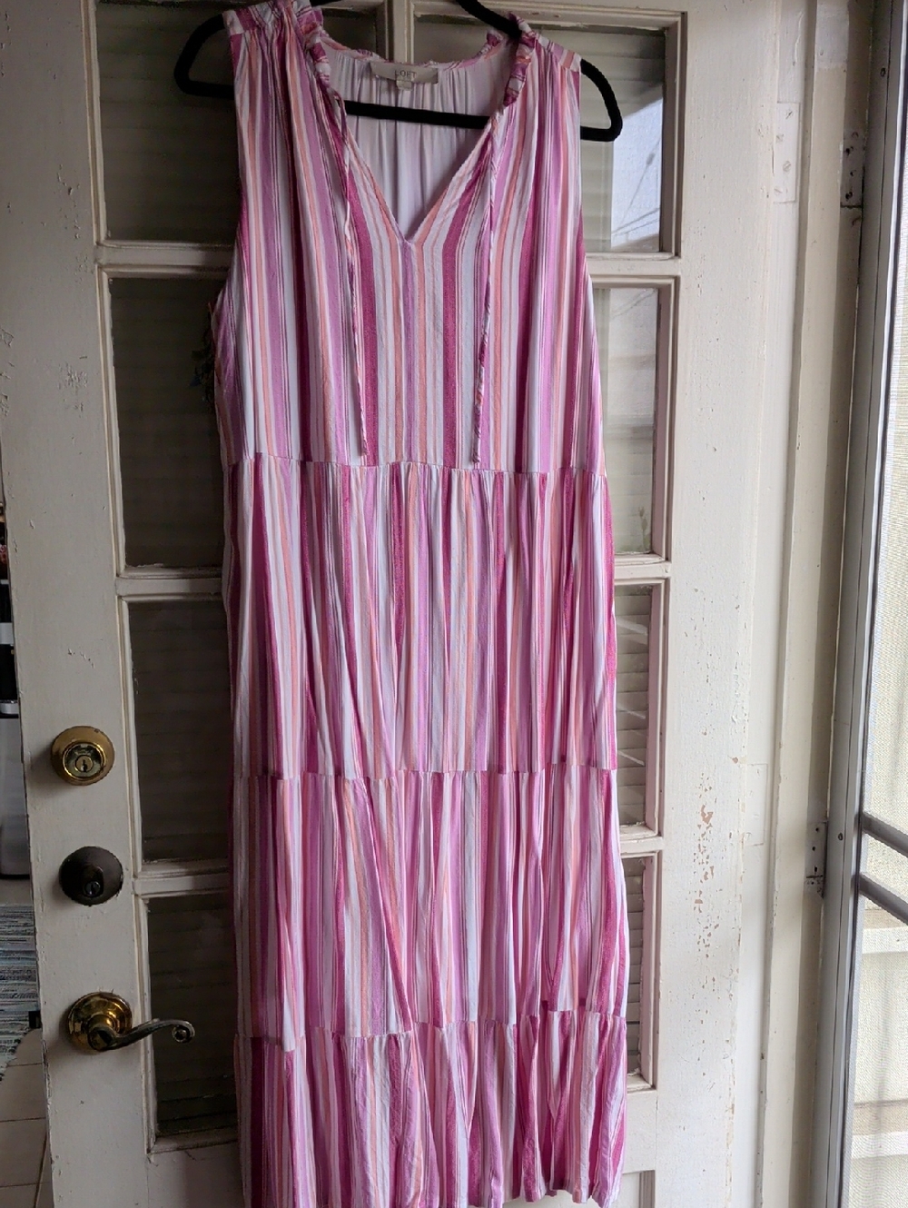 LOFT Pink and White Striped Sleeveless Maxi Dress